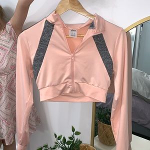 Pink Athletic Cropped Sweater Zip Up
